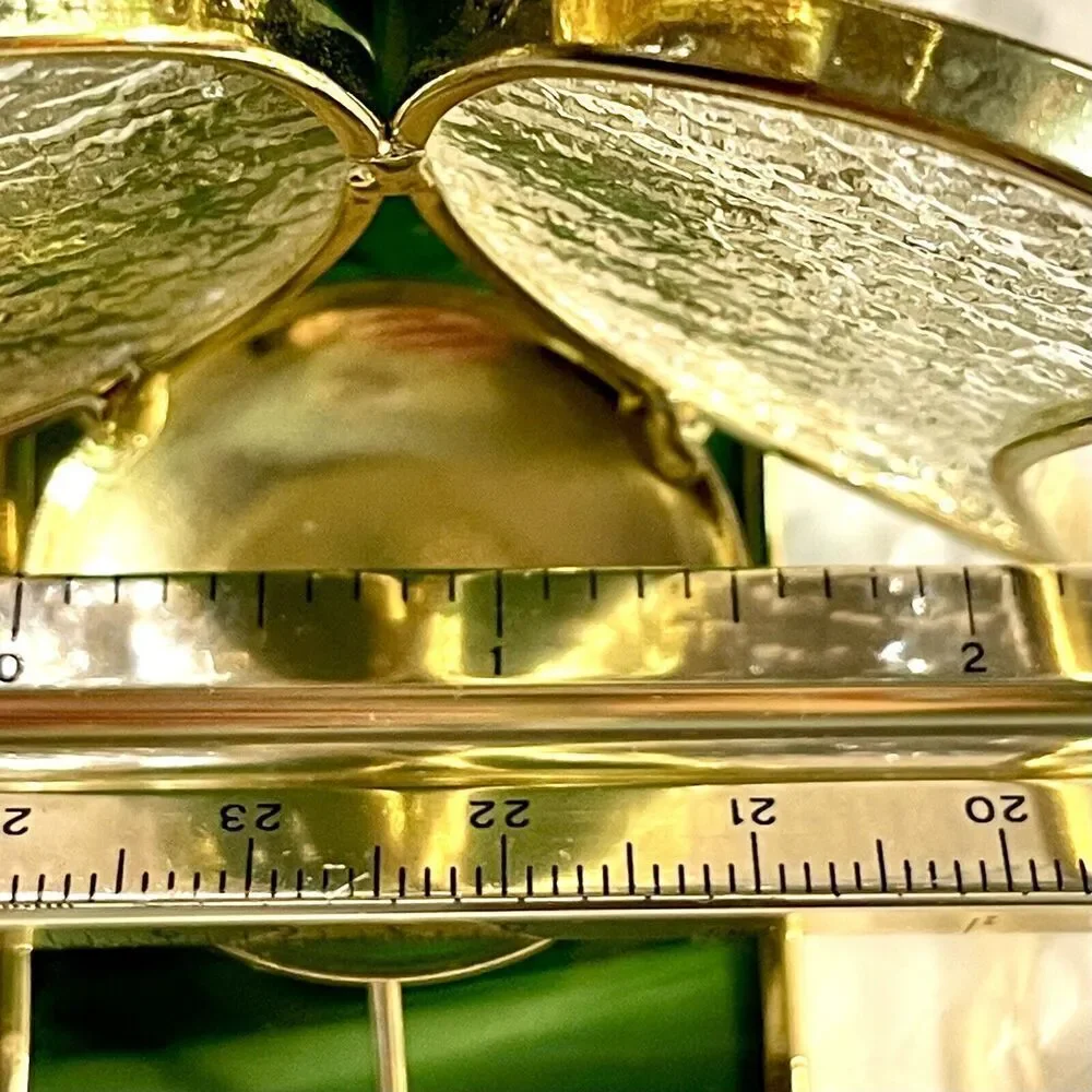 VTG Stained Glass Green & Gold Tone Metal Angel Tealight Votive Candle Holder